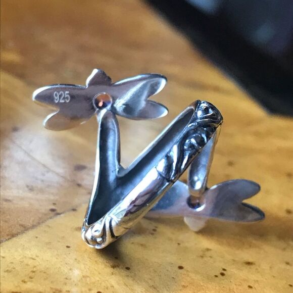 Madagascar Pink Sapphire Sterling Silver Dragonfly Ring Size 7 - Picture 4 of 7